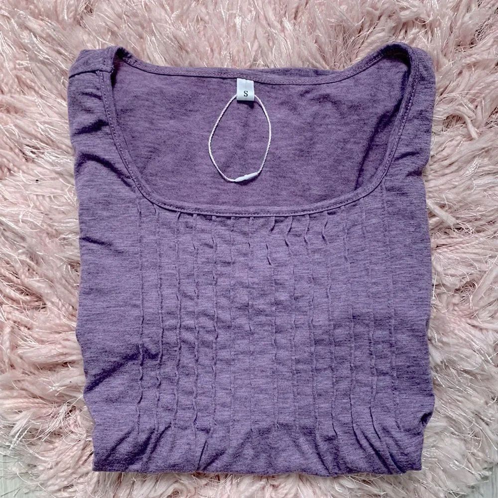 Purple Puff Sleeve Ribbed Blouse - Picture 5 of 9